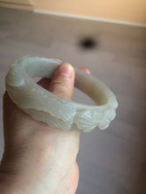 Load image into Gallery viewer, 63.6mm 100% natural light pale pink/gray Quartzite (Shetaicui jade) Phoenix and Peony bangle XY8