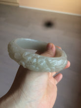 Load image into Gallery viewer, 63.6mm 100% natural light pale pink/gray Quartzite (Shetaicui jade) Phoenix and Peony bangle XY8