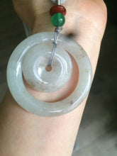 Load image into Gallery viewer, Certified Type A 100% Natural icy light green/brown Jadeite Jade concentric circle safety Guardian ring Pendant (子母扣) SN-8012