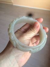 Load image into Gallery viewer, 63.6mm 100% natural light pale pink/gray Quartzite (Shetaicui jade) Phoenix and Peony bangle XY8