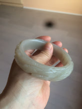 Load image into Gallery viewer, 63.6mm 100% natural light pale pink/gray Quartzite (Shetaicui jade) Phoenix and Peony bangle XY8