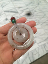 Load image into Gallery viewer, Certified Type A 100% Natural icy light green/brown Jadeite Jade concentric circle safety Guardian ring Pendant (子母扣) SN-8012