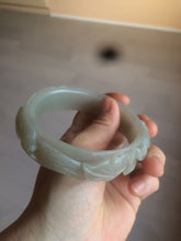 Load image into Gallery viewer, 63.6mm 100% natural light pale pink/gray Quartzite (Shetaicui jade) Phoenix and Peony bangle XY8