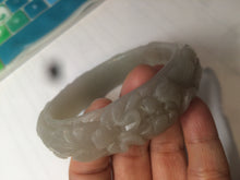 Load image into Gallery viewer, 63.6mm 100% natural light pale pink/gray Quartzite (Shetaicui jade) Phoenix and Peony bangle XY8