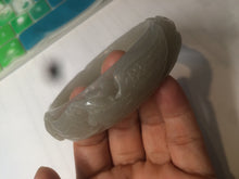 Load image into Gallery viewer, 63.6mm 100% natural light pale pink/gray Quartzite (Shetaicui jade) Phoenix and Peony bangle XY8