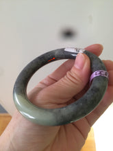 Load image into Gallery viewer, Sale! 100% Natural Certified 56 mm black/white (籽料青花) seed material round cut nephrite Jade bangle HHE105-5500