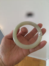Load image into Gallery viewer, Certified 55.5mm 100% Natural light fresh green/white with flying snow round cut nephrite Jade bangle HT23-0194