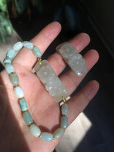 Load image into Gallery viewer, Type A 100% Natural light green/white carving flowers vintage style Jadeite Jade bracelet Z