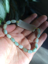 Load image into Gallery viewer, Type A 100% Natural light green/white carving flowers vintage style Jadeite Jade bracelet Z