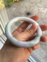 Load image into Gallery viewer, 56mm 100% natural certified sunny green/white/purple round cut jadeite jade bangle R54-4815