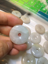 Load image into Gallery viewer, 24-25mm Type A 100% Natural light green/white Jadeite Jade Safety Guardian Button donut Pendant group AJ52 (Add-on items)