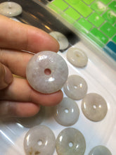 Load image into Gallery viewer, 24-25mm Type A 100% Natural light green/white Jadeite Jade Safety Guardian Button donut Pendant group AJ52 (Add-on items)
