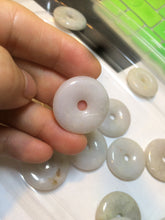 Load image into Gallery viewer, 24-25mm Type A 100% Natural light green/white Jadeite Jade Safety Guardian Button donut Pendant group AJ52 (Add-on items)