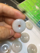 Load image into Gallery viewer, 24-25mm Type A 100% Natural light green/white Jadeite Jade Safety Guardian Button donut Pendant group AJ52 (Add-on items)