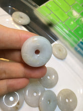 Load image into Gallery viewer, 24-25mm Type A 100% Natural light green/white Jadeite Jade Safety Guardian Button donut Pendant group AJ52 (Add-on items)