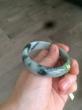 Load image into Gallery viewer, 53mm Certified type A 100% Natural light green/brown/gary floating flower oval jadeite jade bangle Q74-5309