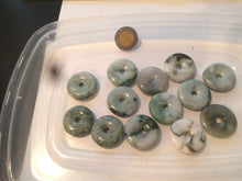Load image into Gallery viewer, 24-25mm Type A 100% Natural dark green/white Jadeite Jade Safety Guardian Button donut Pendant group AK40-1 (Add-on items)