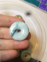 Load image into Gallery viewer, 24-25mm Type A 100% Natural dark green/white Jadeite Jade Safety Guardian Button donut Pendant group AK40-2 (Add-on items)