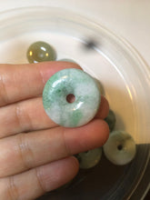 Load image into Gallery viewer, 24-25mm Type A 100% Natural dark green/white Jadeite Jade Safety Guardian Button donut Pendant group AK40-2 (Add-on items)
