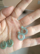 Load image into Gallery viewer, 100% Natural icy watery blue/grenn/yellow safe and sound mom and daughter buckle dangling Guatemala jadeite Jade earring C6