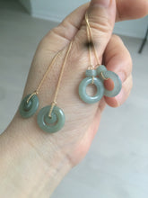 Load image into Gallery viewer, 100% Natural icy watery blue/grenn/yellow safe and sound mom and daughter buckle dangling Guatemala jadeite Jade earring C6