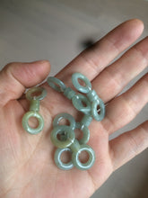 Load image into Gallery viewer, 100% Natural icy watery blue/grenn/yellow safe and sound mom and daughter buckle dangling Guatemala jadeite Jade earring C6