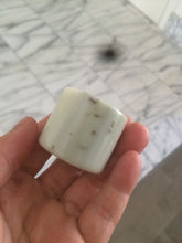 Load image into Gallery viewer, 100% Natural beige with brown flying dandelions nephrite Jade men's thumb ring HE10