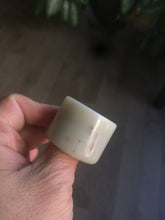 Load image into Gallery viewer, 100% Natural beige with brown flying dandelions nephrite Jade men's thumb ring HE10