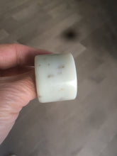 Load image into Gallery viewer, 100% Natural beige with brown flying dandelions nephrite Jade men's thumb ring HE10