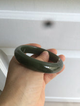 Load image into Gallery viewer, 59.2mm certified 100% Natural oily dark green/black nephrite Jade bangle HE15-3597