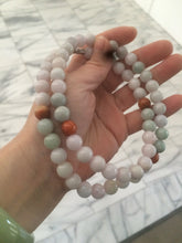Load image into Gallery viewer, 9.2-9.5mm 100% Natural type A light green/purple/red/white jadeite jade beads necklace S3