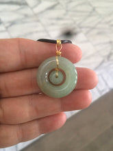 Load image into Gallery viewer, 23.6mm Type A 100% Natural light green Jadeite Jade concentric circle safety Guardian ring Pendant (子母扣,同心环) AF44-1