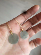 Load image into Gallery viewer, 100% Natural icy watery blue/green/gray plate (蝉翼) dangling Guatemala jadeite Jade earring S46