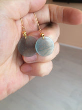 Load image into Gallery viewer, 100% Natural icy watery blue/green/gray plate (蝉翼) dangling Guatemala jadeite Jade earring S46