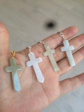 Load image into Gallery viewer, 100% Natural type A yellow/white jadeite Jade cross pendant necklace AQ24
