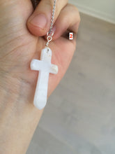 Load image into Gallery viewer, 100% Natural type A yellow/white jadeite Jade cross pendant necklace AQ24