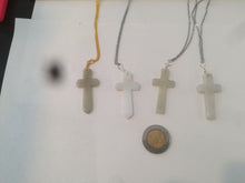 Load image into Gallery viewer, 100% Natural type A yellow/white jadeite Jade cross pendant necklace AQ24