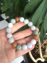 Load image into Gallery viewer, 10.5-11.5mm 100% natural type A colourful red/green/purple/white jadeite jade beads bracelet S-B