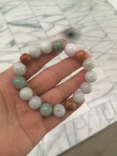 Load image into Gallery viewer, 10.5-11.5mm 100% natural type A colourful red/green/purple/white jadeite jade beads bracelet S-B