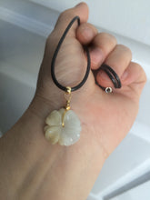Load image into Gallery viewer, Type A 100Natural 3D light yellow/white jadeite Jade Hawaii flower Pendant necklace AF32