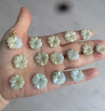 Load image into Gallery viewer, Type A 100Natural 3D light yellow/white jadeite Jade Hawaii flower Pendant necklace AF32