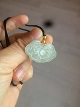 Load image into Gallery viewer, 100% Natural green/white icy Jadeite Jade healthy and longevity lock pendant AF30