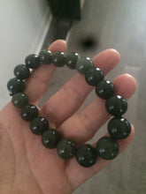 Load image into Gallery viewer, 100% Natural 11-12.5mm dark green round shape nephrite Jade bead bracelet A25 (河磨玉)