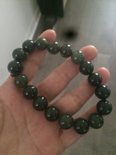 Load image into Gallery viewer, 100% Natural 11-12.5mm dark green round shape nephrite Jade bead bracelet A25 (河磨玉)