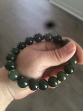 Load image into Gallery viewer, 100% Natural 11-12.5mm dark green round shape nephrite Jade bead bracelet A25 (河磨玉)