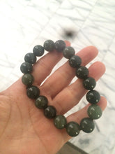Load image into Gallery viewer, 100% Natural 11-12.5mm dark green round shape nephrite Jade bead bracelet A25 (河磨玉)