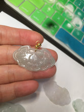 Load image into Gallery viewer, 100% Natural green/white icy Jadeite Jade healthy and longevity lock pendant AF30