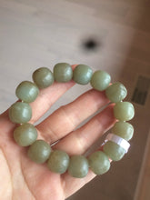 Load image into Gallery viewer, 100% Natural 13.8x13mm green/yellow/brown vintage style nephrite Jade bead man bracelet HF9