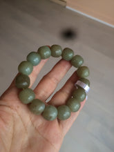 Load image into Gallery viewer, 100% Natural 13.8x13mm green/yellow/brown vintage style nephrite Jade bead man bracelet HF9