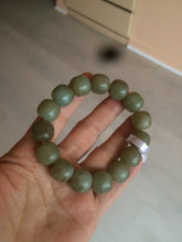 Load image into Gallery viewer, 100% Natural 13.8x13mm green/yellow/brown vintage style nephrite Jade bead man bracelet HF9